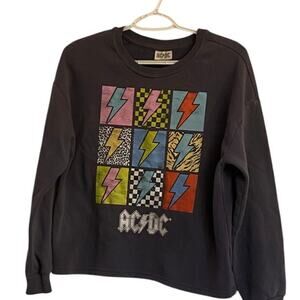 AC/DC Grey Sweatshirt Size 18 Long Sleeve Crew Neck Rock Band Jumper